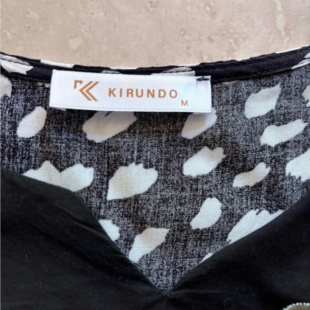 Kirundo Black & White Animal Print Floral Embroidered Ruffle Sleeve Dress Boho M - Picture 4 of 5